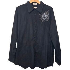 Eighty Eight Men's Black Striped Long-sleeve Graphics Y2K Shirt Size XXL